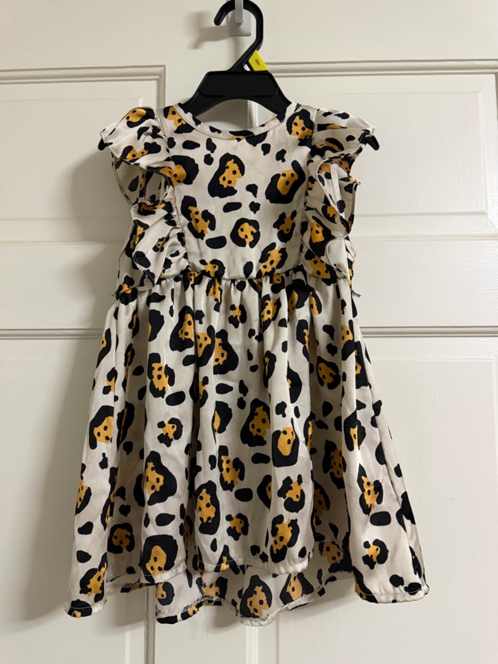 Girls' White Leopard Print Ruffle Dress - Yellow & Black